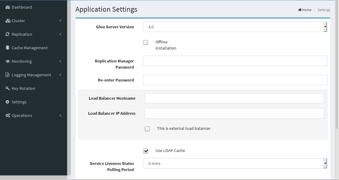 Application Settings Screen