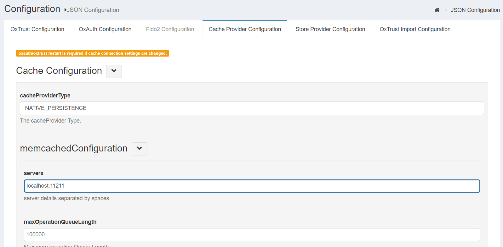 Cache Provider Configuration